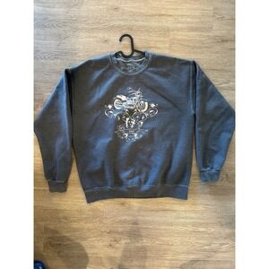 Golden Hour Motorcycle Graphic Crewneck Sweatshirt Charcoal Grey M/L